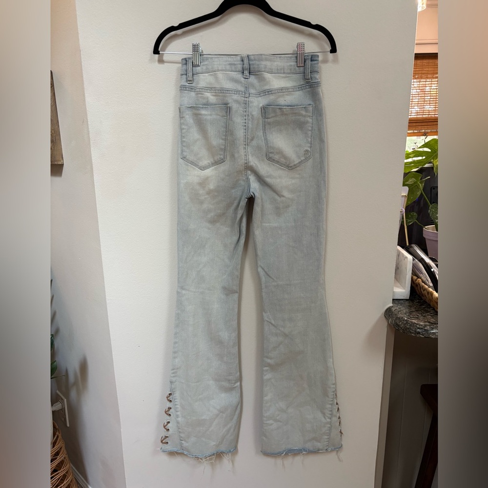 Indigo Rain bell bottoms with leather braided accent, size 5 - Picture 3 of 3